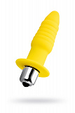 Анальная вибровтулка Штучки-дрючки, влагостойкая, силикон, желтая, 11 см